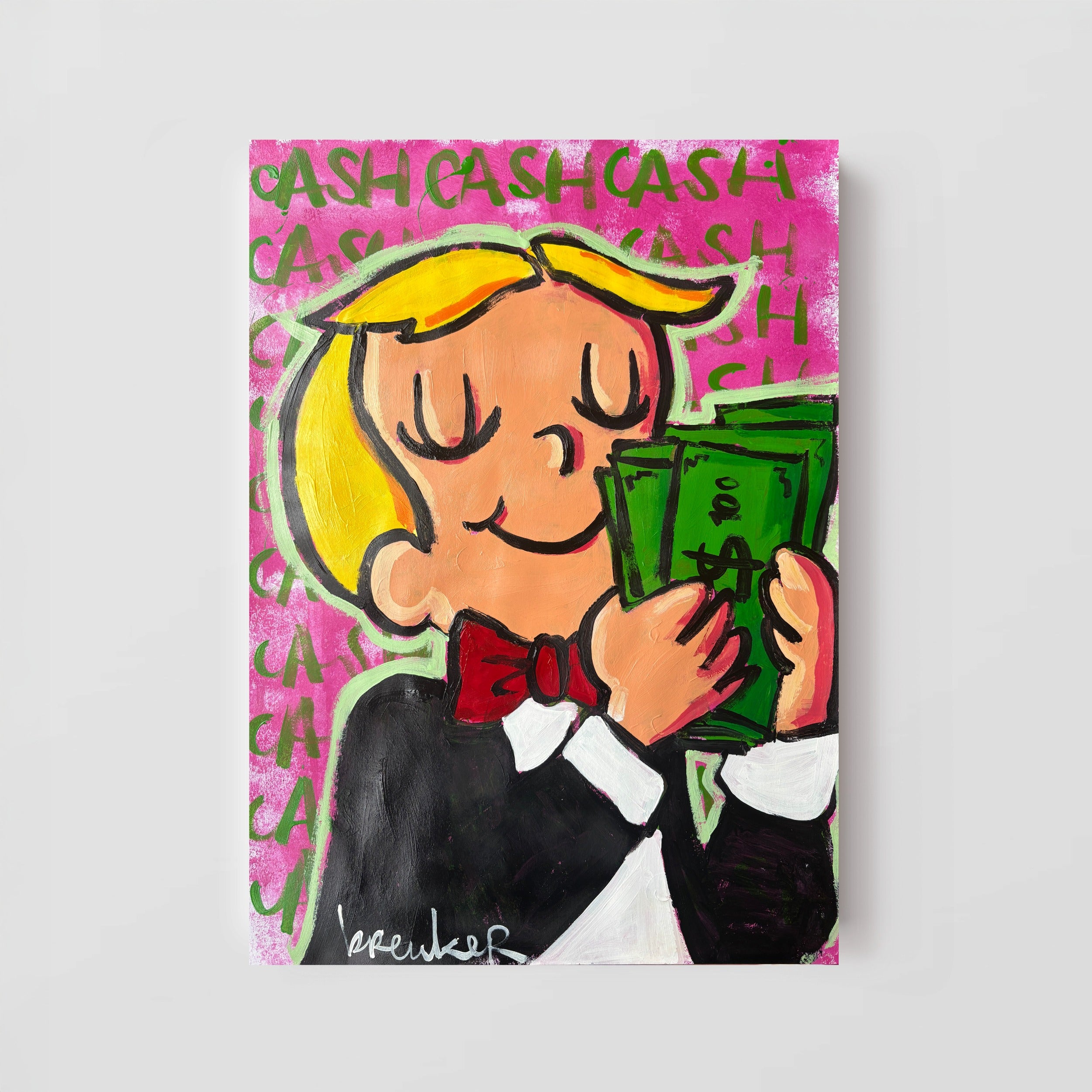 Richie rich smelling cash, unique painting 50 x 70 cm