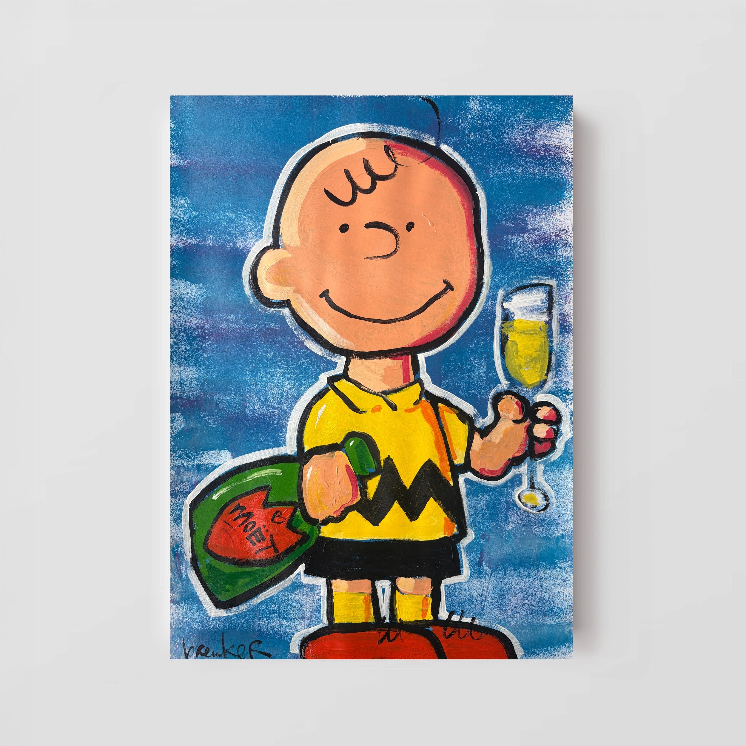 Charlie Brown must champagne, unique painting 50 x 70 cm