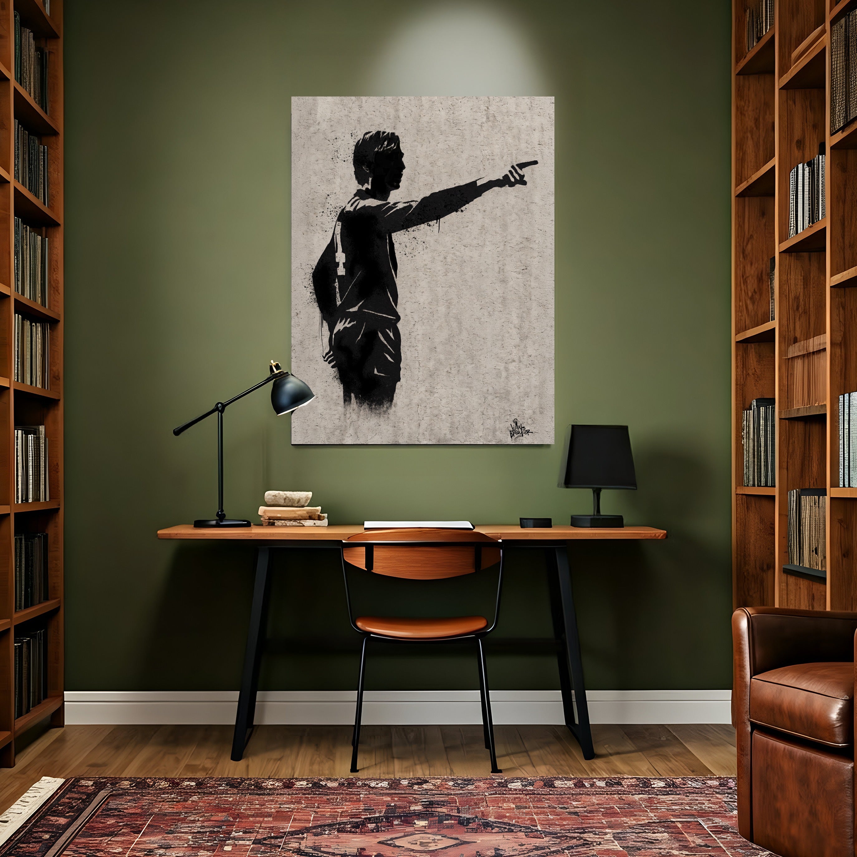 El Salvador voetbal kunst in een stijlvol groen kantoor