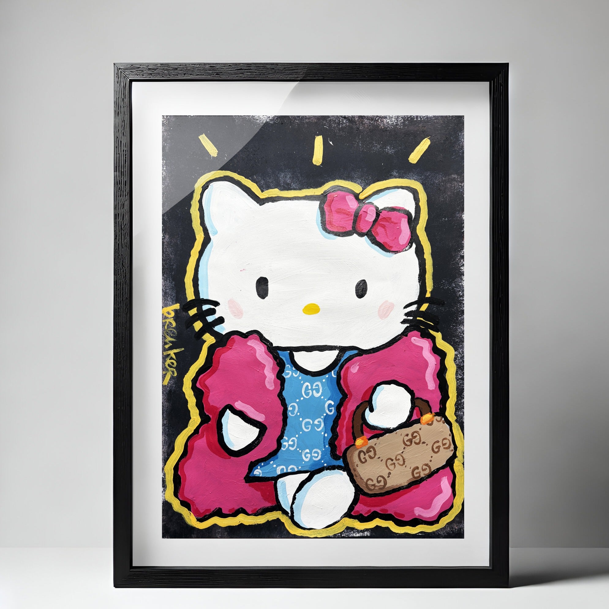 Hello Kitty pop art Gucci Bag Diva. Paint on paper 50 x 70 cm.