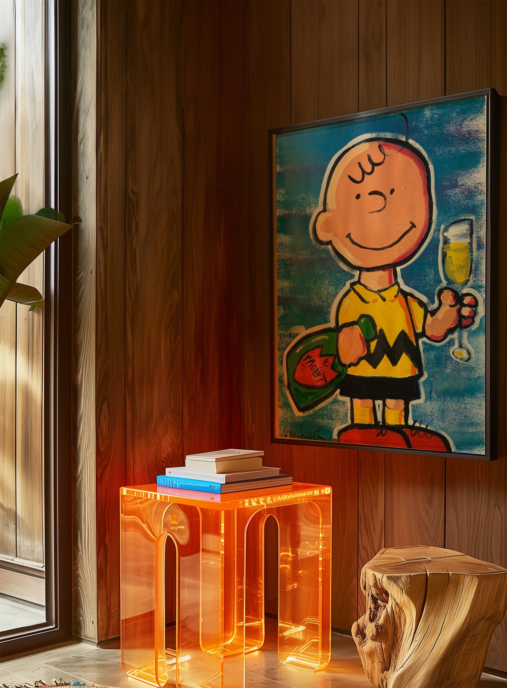 Charlie Brown must champagne, unique painting 50 x 70 cm