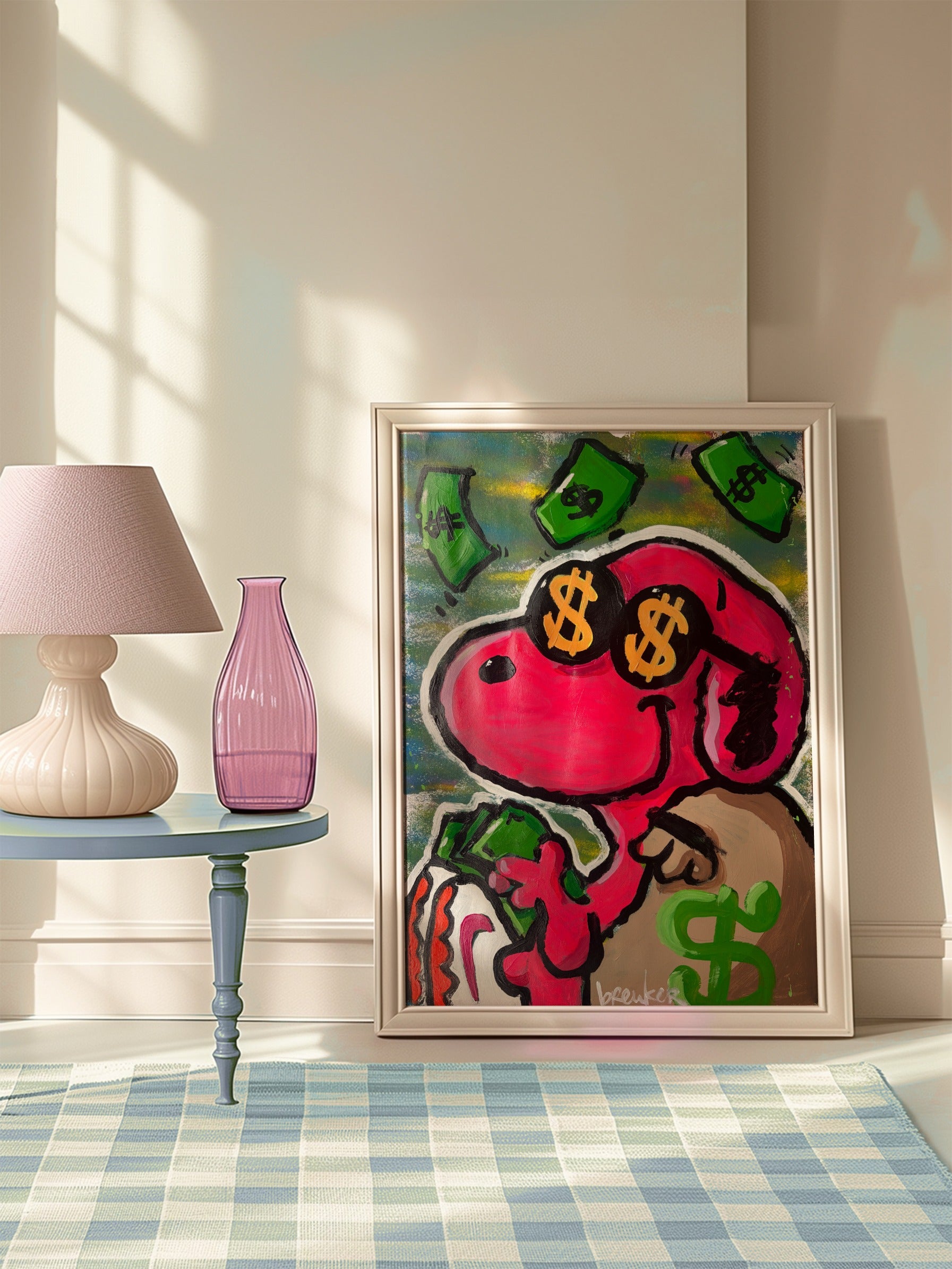 Snoopy Dollars, Unique Painting 50 x 70 cm