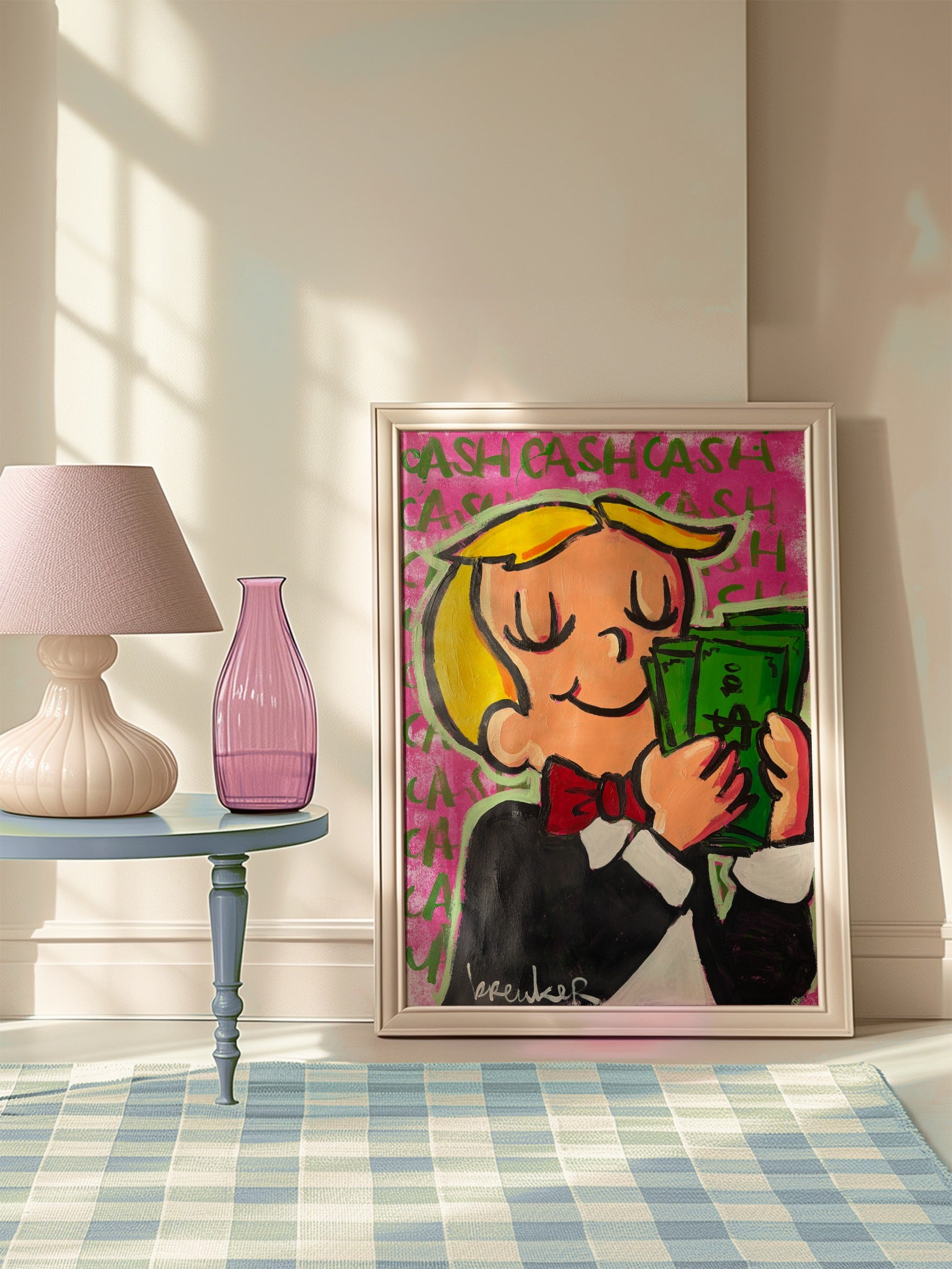 Richie rich smelling cash, unique painting 50 x 70 cm