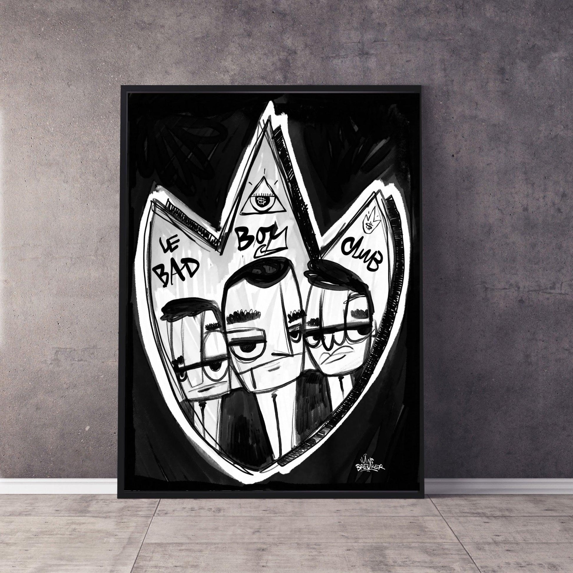 Le Bad Boys club. Schild zwart wit. - Hans Breuker